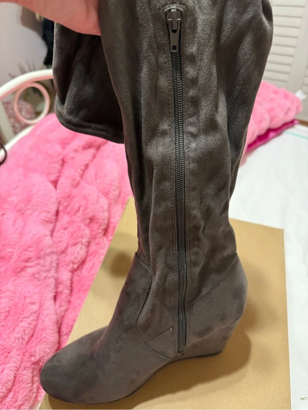 Women's Gray Suede over the knee Wedge Boots size medium 10